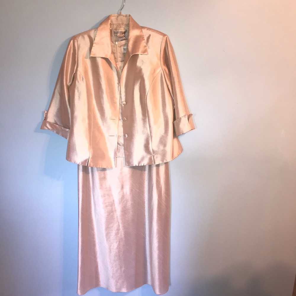 Plus size shiny cream dress with matching jacket
